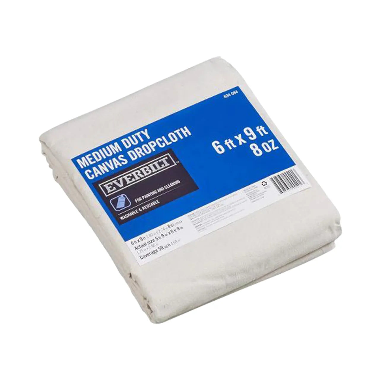 A folded 6 ft. x 9 ft. Medium Duty Canvas Drop Cloth from Go Build, The Fastest Way To Build; 8 oz, rot-resistant, washable, and reusable—ideal for protecting surfaces from paint drips.